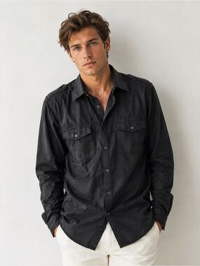 Marc Anthony Black Military Button-Up Shirt Men’s Large 100% Cotton
